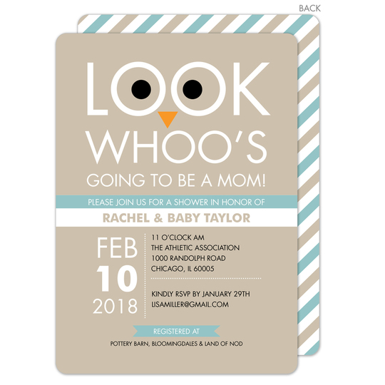 Tan and Lagoon Owl Shower Invitations